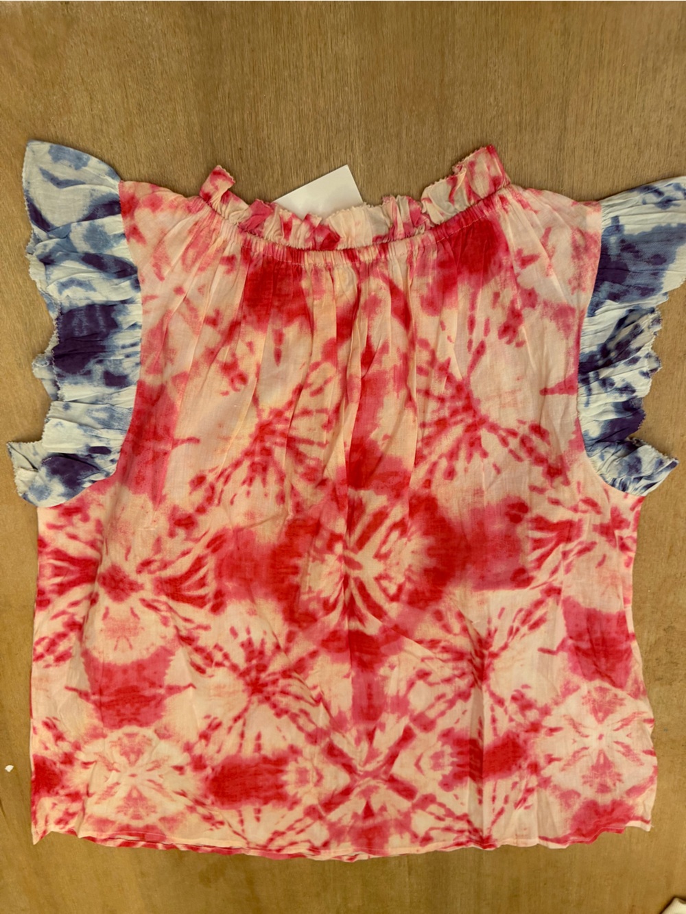 Women's Tie-Dye Flutter Sleeve Tunic in Red and Blue